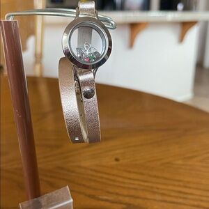 Origami Owl Metallic Brown Leather Bracelet with Watch Charm